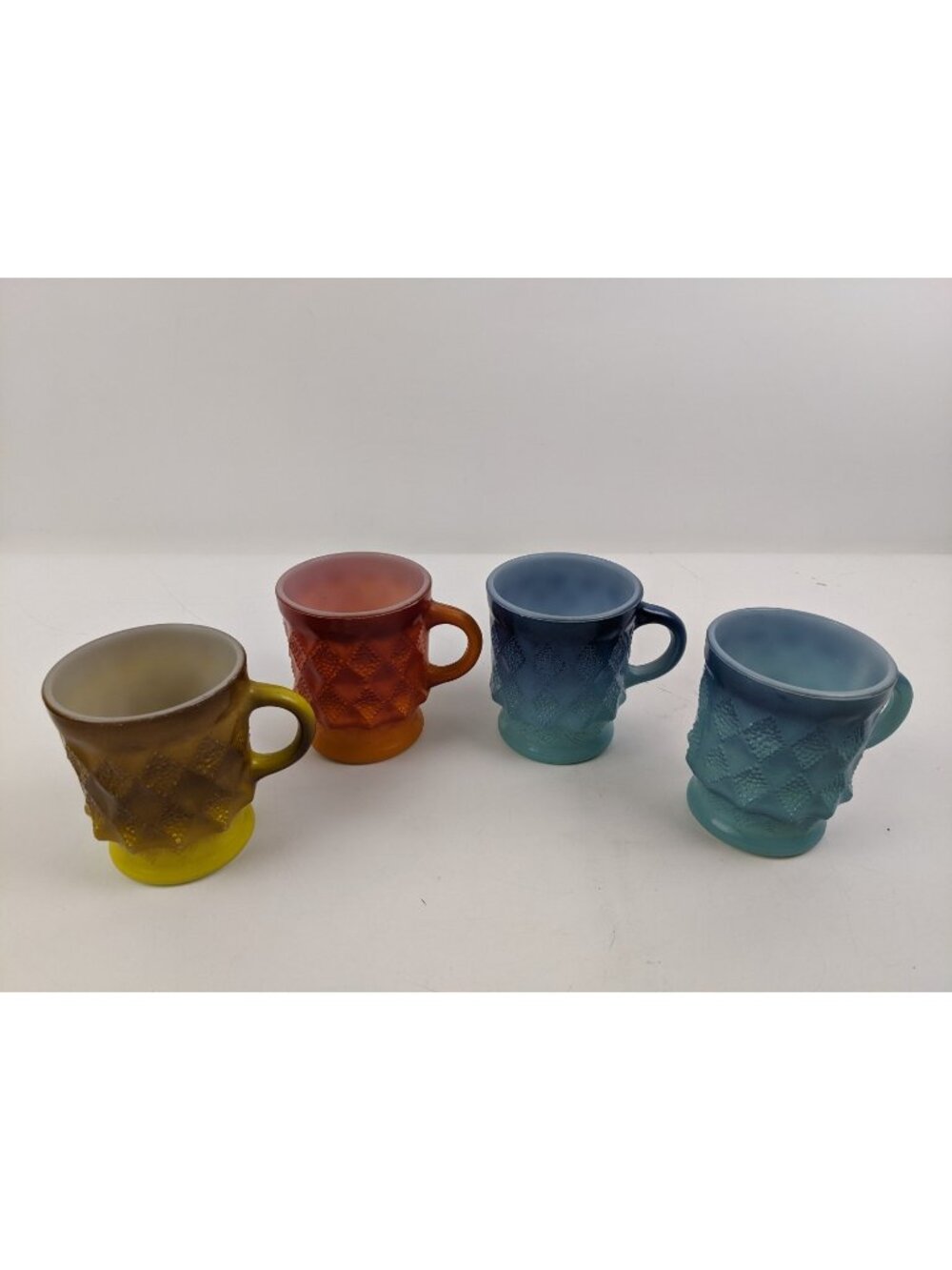 Anchor Hocking Fire King Kimberly Diamond Coffee Mugs Cups Set of 4 Blue